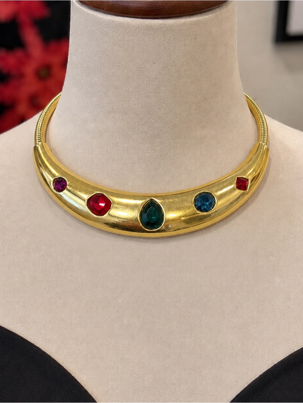 Vintage 1970s Givenchy Couture Egyptian Collar Necklace Gold Tone Statement Bib